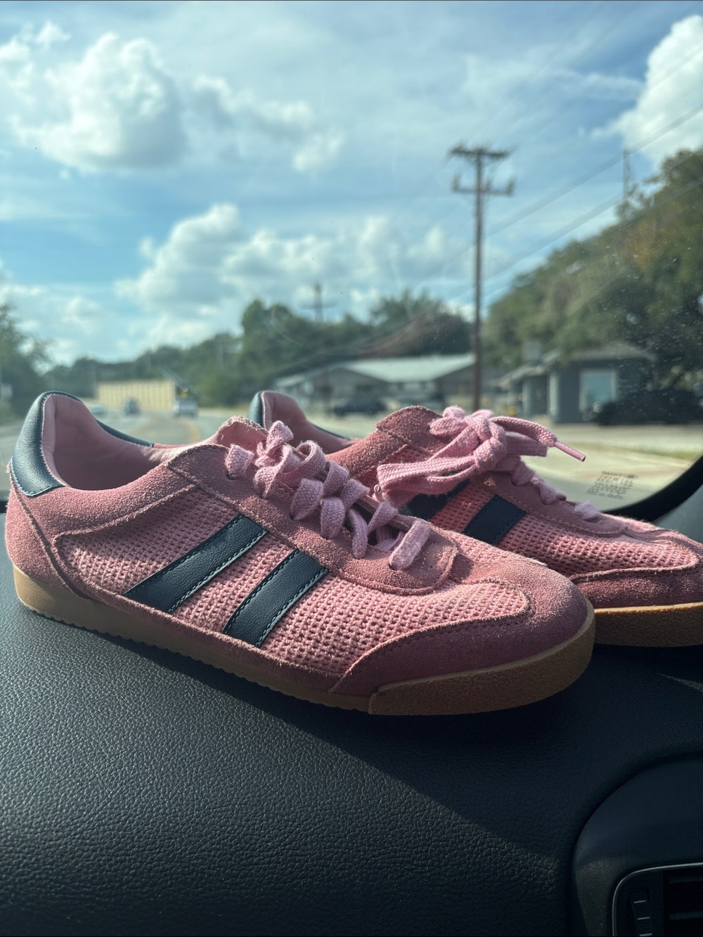 Steve Madden Pink Suede & Mesh Sneakers with Navy Stripes